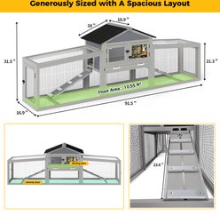 Coziwow Outdoor Weatherproof Asphalt Roof with Sunlight Panels Rabbit Hutch with 3 Run Boxes, Grey slide 2 of 9