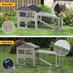 Coziwow Outdoor Weatherproof Asphalt Roof with Sunlight Panels Rabbit Hutch with 2 Run Boxes, Grey slide 2 of 9