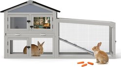 Coziwow Outdoor Weatherproof Asphalt Roof with Sunlight Panels Rabbit Hutch with 2 Run Boxes, Grey