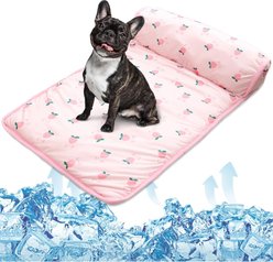 NANAKI Ice Silk Washable Cooling Mat Dog Bed with Pillow, Pink, Large