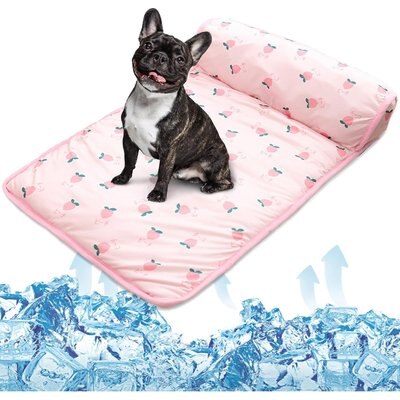NANAKI NANAKI Ice Silk Washable Cooling Mat Dog Bed with Pillow, Pink, Large