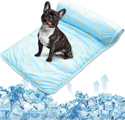 NANAKI Ice Silk Washable Cooling Mat Dog Bed with Pillow, Blue, Large