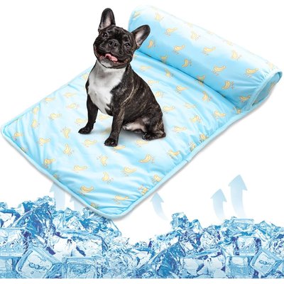 NANAKI NANAKI Ice Silk Washable Cooling Mat Dog Bed with Pillow, Blue, Small