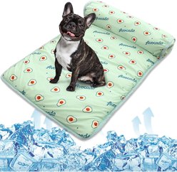 NANAKI Ice Silk Washable Cooling Mat Dog Bed with Pillow, Green, Large