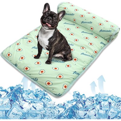 NANAKI NANAKI Ice Silk Washable Cooling Mat Dog Bed with Pillow, Green, Large