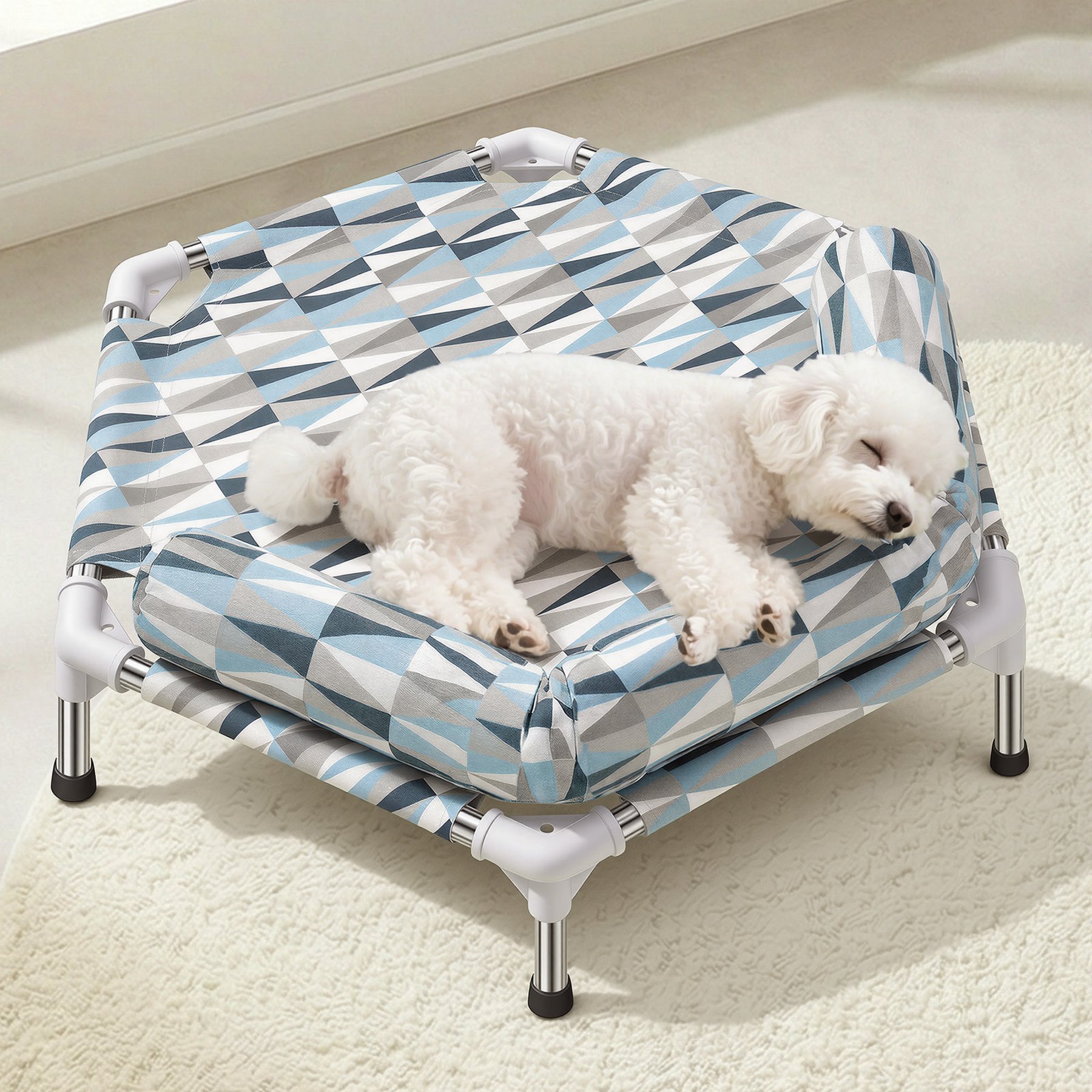 Caghash 6 Sided Elevated Raised Outdoor Dog Bed with Bolster, Grey, Small: 24.5 x 24.5 x 8-in
