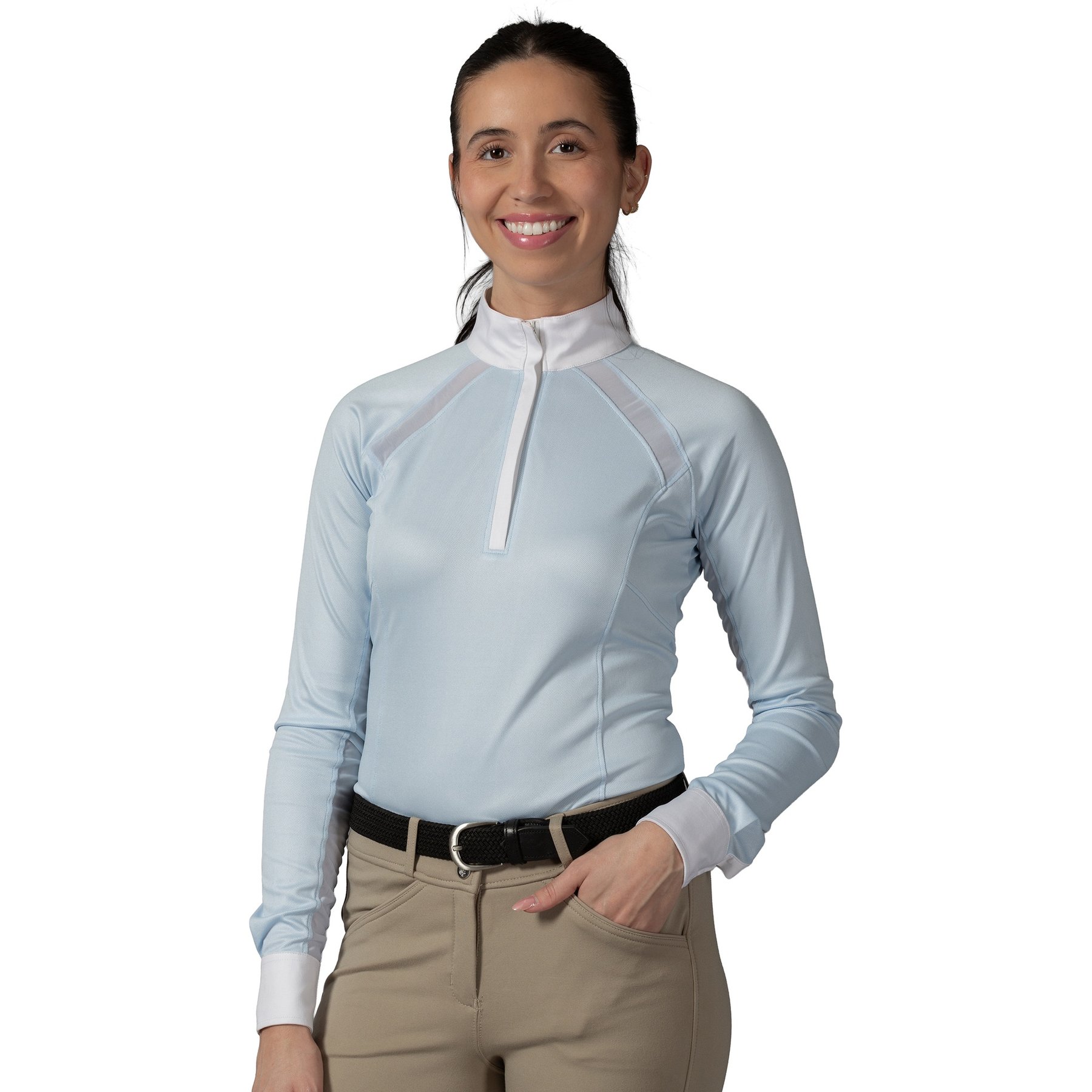Equinavia Ingrid Women's Long Sleeved Horse Show Riding Shirt, Sweet Blue, Large