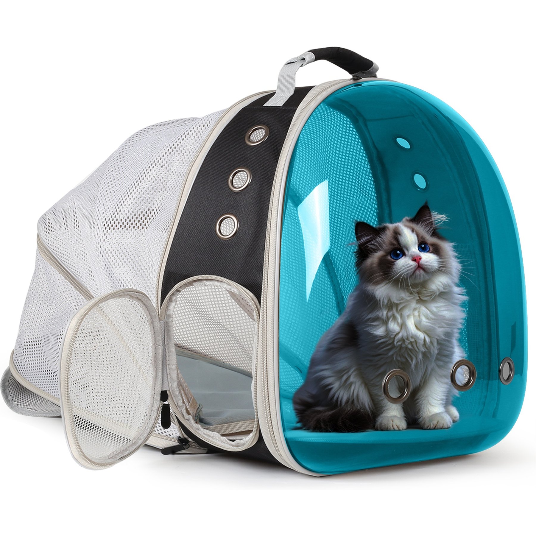 Halinfer Polarized Bubble Window Airline Approved Tent Carry Bag Small Puppy & Cat Carrier Backpack with Back Extension, Medium, Tint Blue