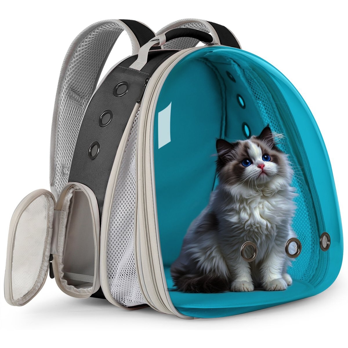 Halinfer Polarized Bubble Window Airline Approved Carry Bag Small Puppy & Cat Carrier Backpack with Front Extension, Large, Tint Blue