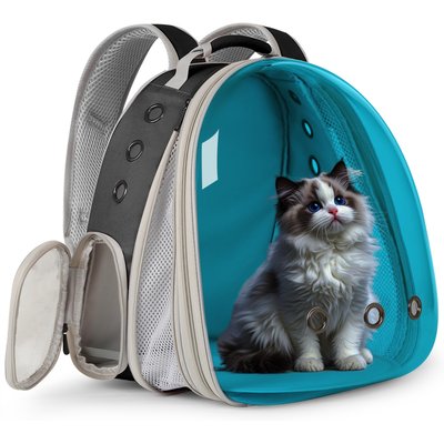Halinfer Halinfer Polarized Bubble Window Airline Approved Carry Bag Small Puppy & Cat Carrier Backpack with Front Extension, Large, Tint Blue