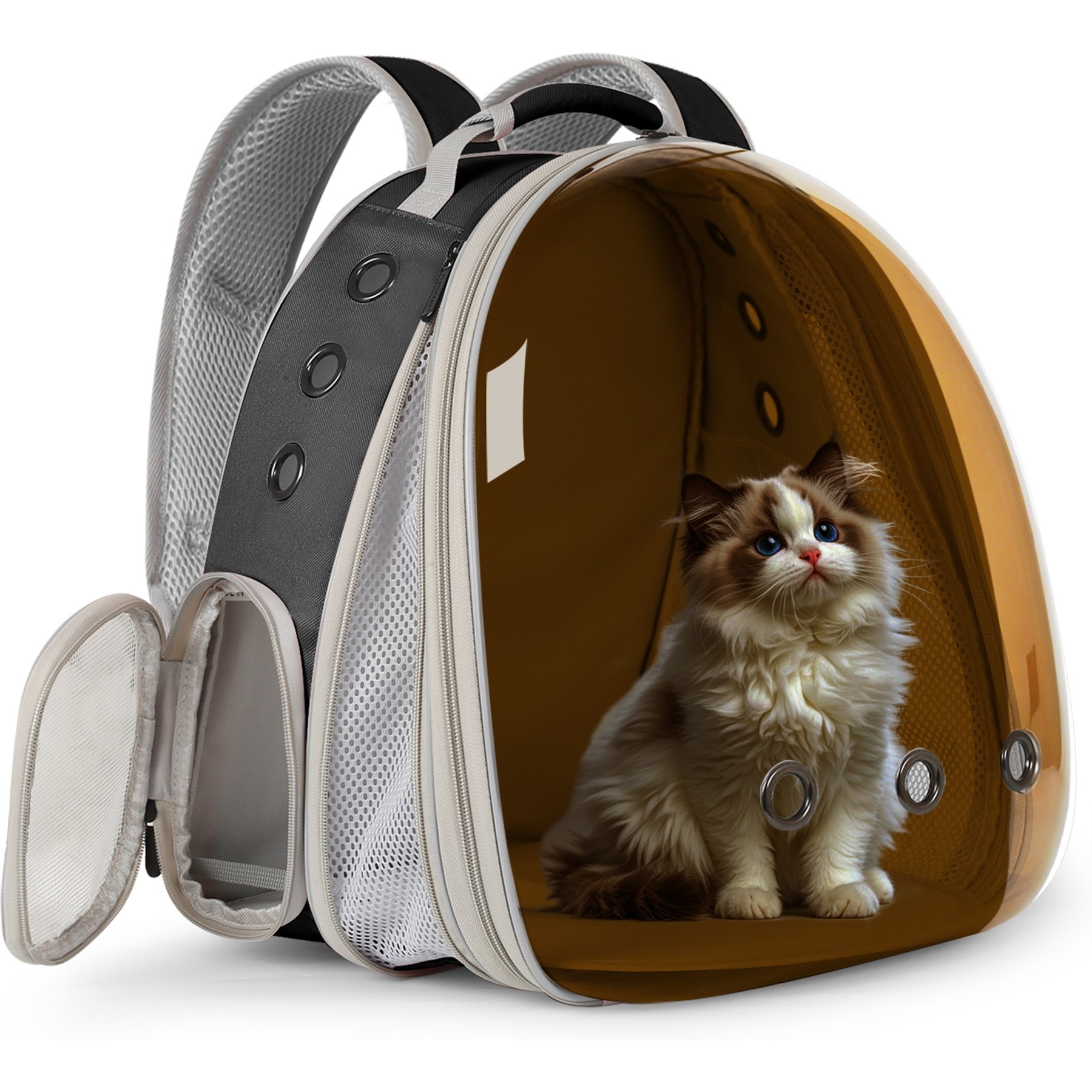 Halinfer Polarized Bubble Window Airline Approved Carry Bag Small Puppy & Cat Carrier Backpack with Front Extension, Large, Tint Brown