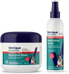 Vetnique Labs Dermabliss Medicated Hot Spot & Skin Fold Wipes, 50 count + Ketoconazole Dog & Cat Spray, 8-oz bottle slide 1 of 9