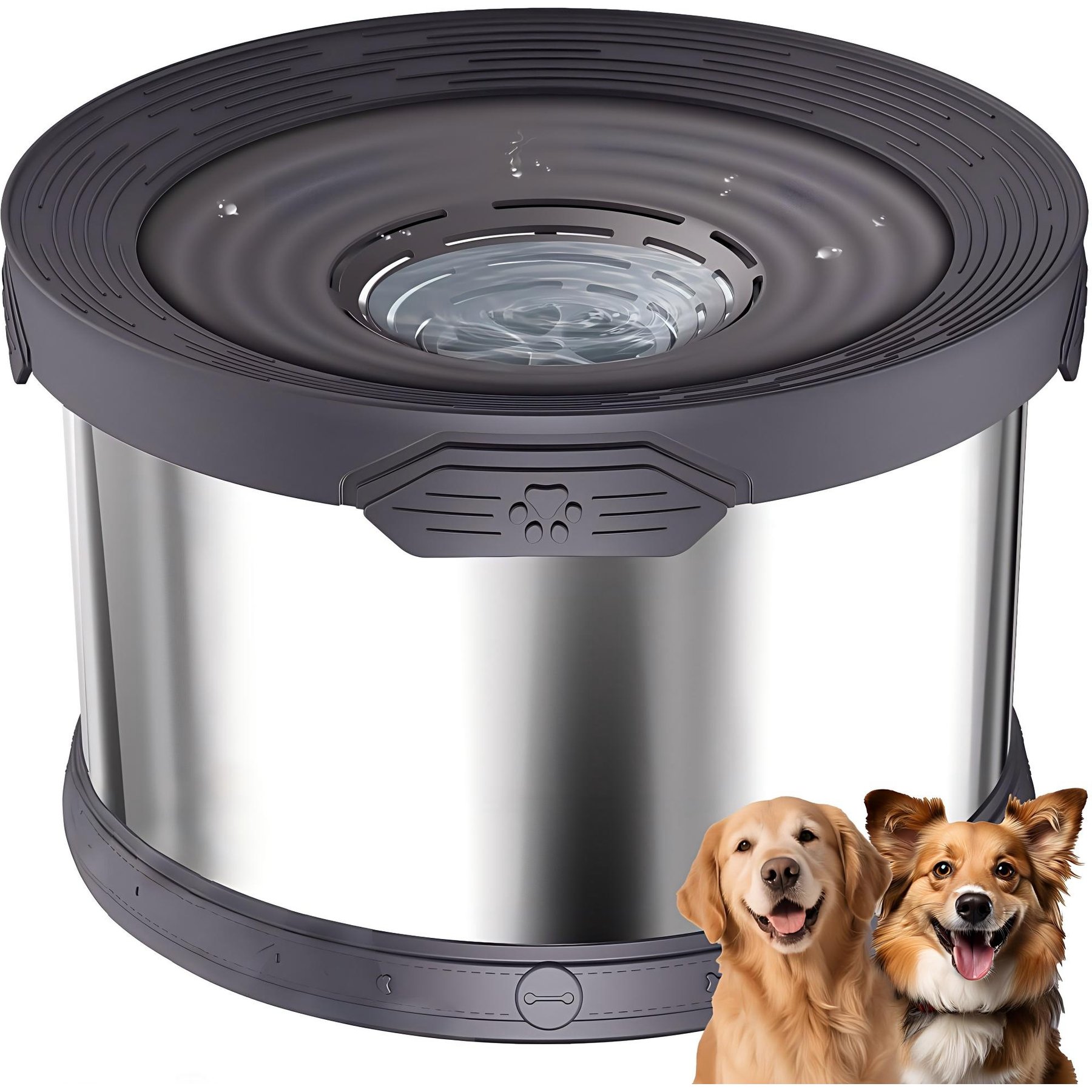 UPSKY Indoor/Outdoor Spill-Proof Anti-Splash Non-Skid Stainless Steel Slow Feeder Dog Water Bowl, 3.17-gal, Grey