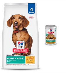 Hill's Science Diet Adult Small & Mini Perfect Weight Dry Food, 4-lb bag + Perfect Weight Hearty Vegetable & Chicken Stew Canned Dog Food