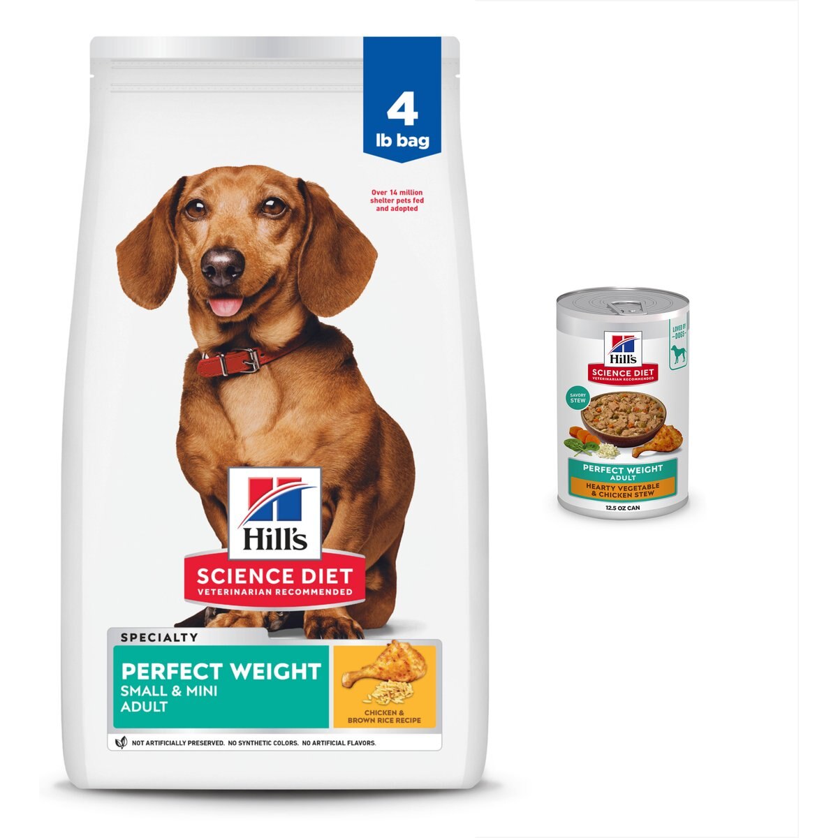 Hill's Science Diet Adult Small & Mini Perfect Weight Dry Food, 4-lb bag + Perfect Weight Hearty Vegetable & Chicken Stew Canned Dog Food