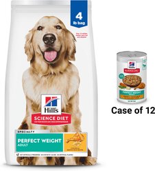 Hill's Science Diet Adult Perfect Weight Chicken Recipe Dry Food, 4-lb bag + Hearty Vegetable & Chicken Stew Canned Dog Food