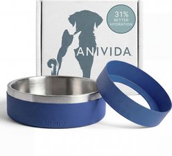 Anivida Non-Skid Stainless Steel Dog Bowl & 2 Peanut Butter Scented Sleeve Starter Kit, Blue, Small: 18-oz