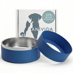 Anivida Non-Skid Stainless Steel Dog Bowl & 2 Peanut Butter Scented Sleeve Starter Kit, Blue, Medium: 42-oz