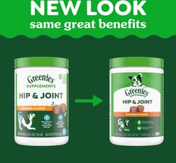 Greenies Hip & Joint Chicken Flavored Soft Chew Glucosamine Joint Supplement for Dogs, 80 count, 16.2-oz tub slide 2 of 9