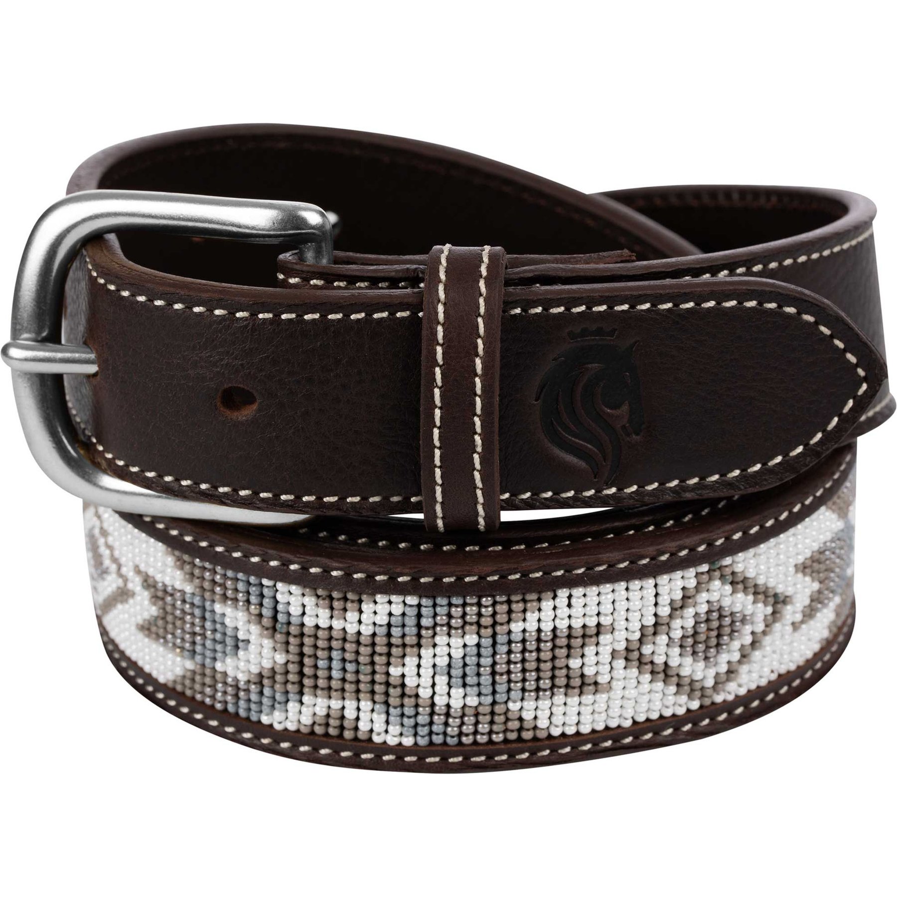 Equinavia Estelle Hand Beaded Horse Riding Belt, Dark Brown/Light Olive, X-Small