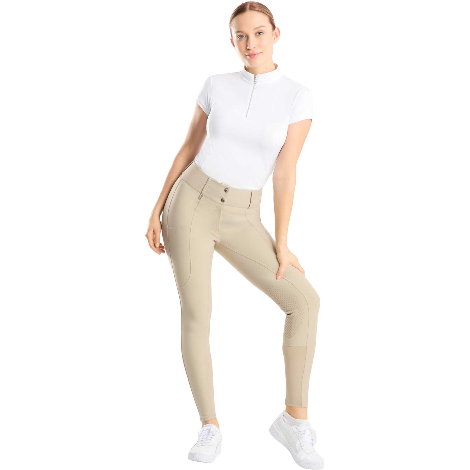 Horze Grand Prix Pro Women's Knee Patch Breeches, Tan, 24