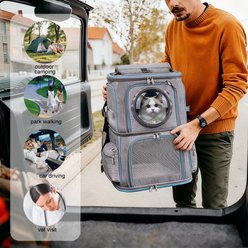 Halinfer Two Compartments Shoulder-Strap Backpack Dog & Cat Carrier, 20-in, Grey slide 2 of 8