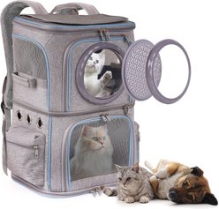 Halinfer Two Compartments Shoulder-Strap Backpack Dog & Cat Carrier, 20-in, Grey