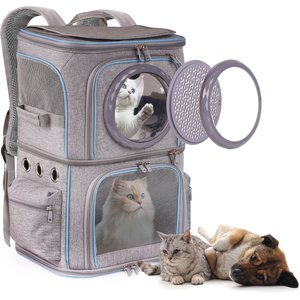 Halinfer Two Compartments Shoulder-Strap Backpack Dog & Cat Carrier, 20-in, Grey