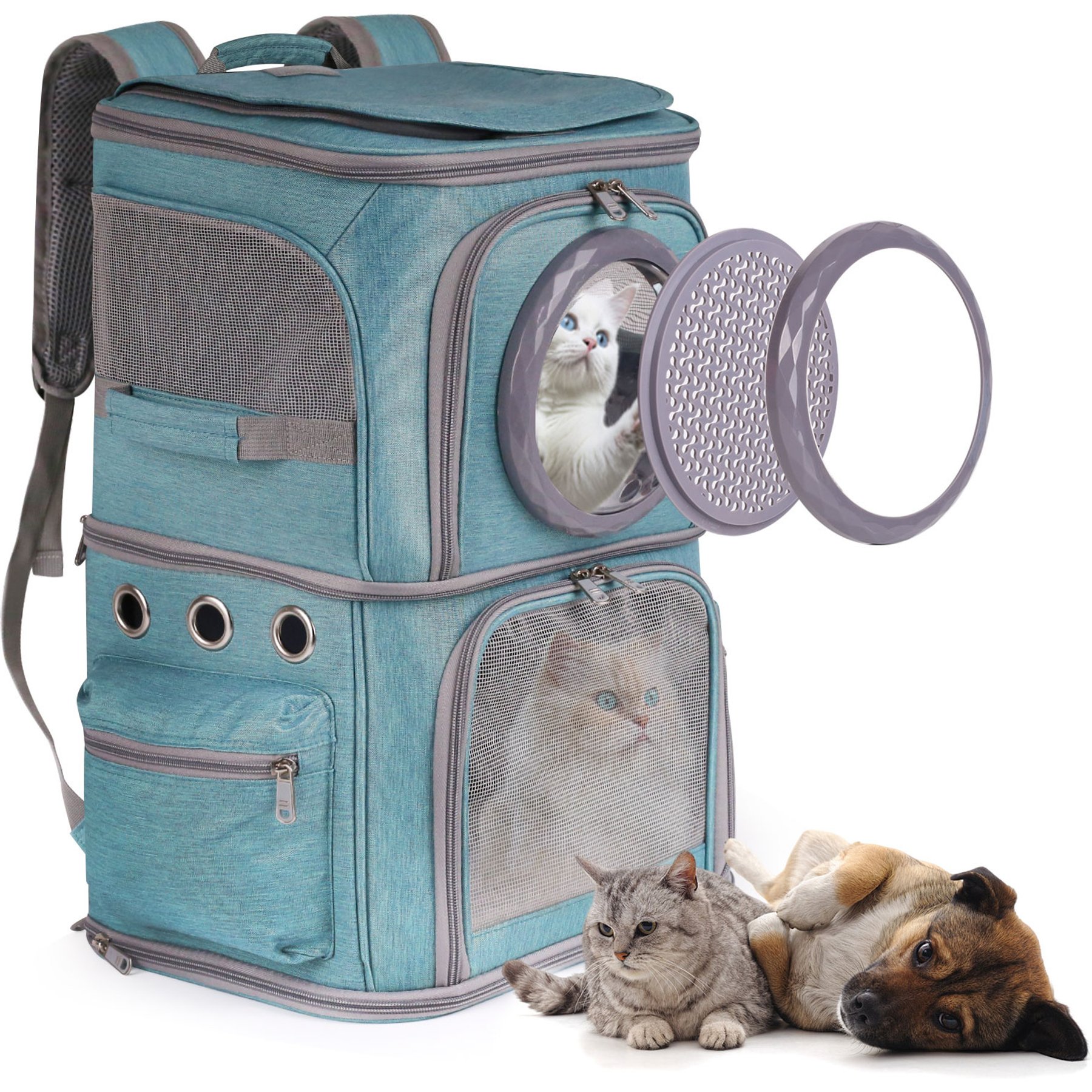 Halinfer Two Compartments Shoulder-Strap Backpack Dog & Cat Carrier, 20-in, Green