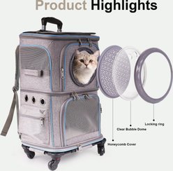 Halinfer 2-in-1 Double Compartments Rolling Backpack Dog & Cat Carrier, 22-in, Grey slide 2 of 7