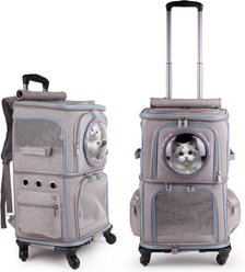 Halinfer 2-in-1 Double Compartments Rolling Backpack Dog & Cat Carrier, 22-in, Grey