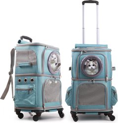 Halinfer 2-in-1 Double Compartments Rolling Backpack Dog & Cat Carrier, 22-in, Green