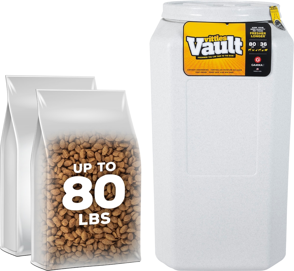 GAMMA2 Vittles Vault Pet Food Storage, Gray, 80-lb - Chewy.com