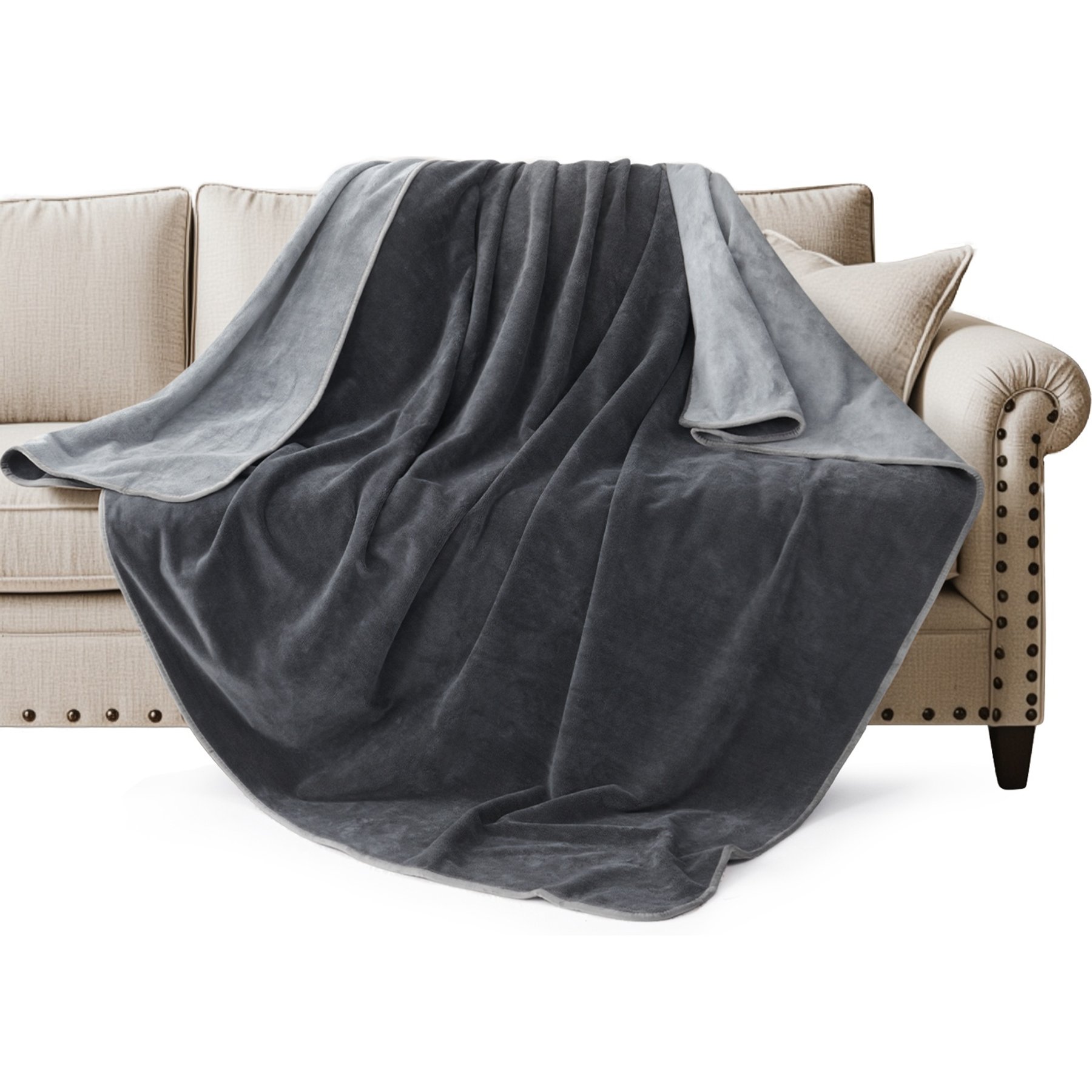 LOOBANI Waterproof Soft Flannel & Coral Fleece Dog Bed Blanket, Grey, 40 x 60-in