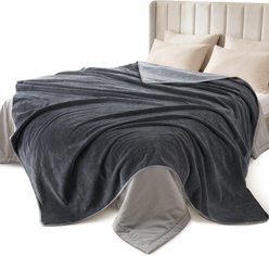 LOOBANI Waterproof Soft Flannel & Coral Fleece Dog Bed Blanket, Grey, 60 x 80-in