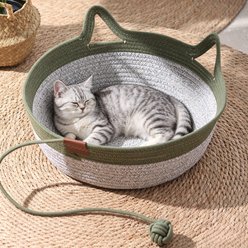 DOPZER Round Breathable All-Season Cotton Rope Cat Bed Basket, Green, Medium