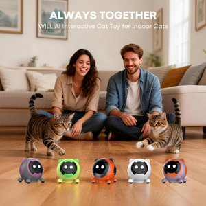 Shele Will AI Interactive Voice-Activated 3-in-1 Moving Laser & Feather Teaser Motion Toy with 10+ Sounds Robot Cat, Gray/Purple