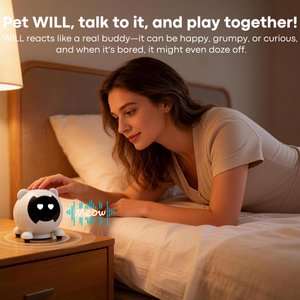 Shele Will AI Interactive Voice-Activated 3-in-1 Moving Laser & Feather Teaser Motion Toy with 10+ Sounds Robot Cat, Gray/Purple