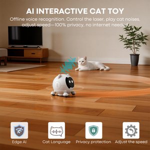 Shele Will AI Interactive Voice-Activated 3-in-1 Moving Laser & Feather Teaser Motion Toy with 10+ Sounds Robot Cat, Gray/Purple