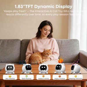 Shele Will AI Interactive Voice-Activated 3-in-1 Moving Laser & Feather Teaser Motion Toy with 10+ Sounds Robot Cat, Gray/Purple