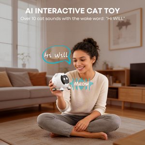 Shele Will AI Interactive Voice-Activated 3-in-1 Moving Laser & Feather Teaser Motion Toy with 10+ Sounds Robot Cat, Gray/Purple