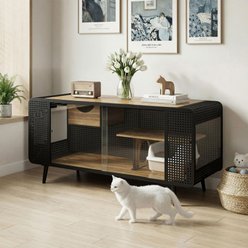 Yafylly Spacious Tempered Glass Cat House, Black/Brown