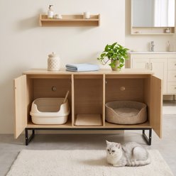 Yafylly Modern Wooden Cat House with Scratching Mat, Light Brown slide 2 of 8