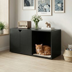 Yafylly Cat Litter Box Enclosure with Scratching Pad, Black