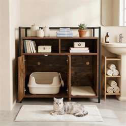 Yafylly Spacious Wooden Cat Litter Box Enclosure & Hidden Litter Box with Scratching Mat, Rustic Brown slide 2 of 8