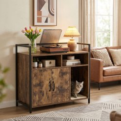 Yafylly Spacious Wooden Cat Litter Box Enclosure & Hidden Litter Box with Scratching Mat, Rustic Brown