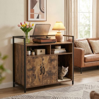 Yafylly Yafylly Spacious Wooden Cat Litter Box Enclosure & Hidden Litter Box with Scratching Mat, Rustic Brown