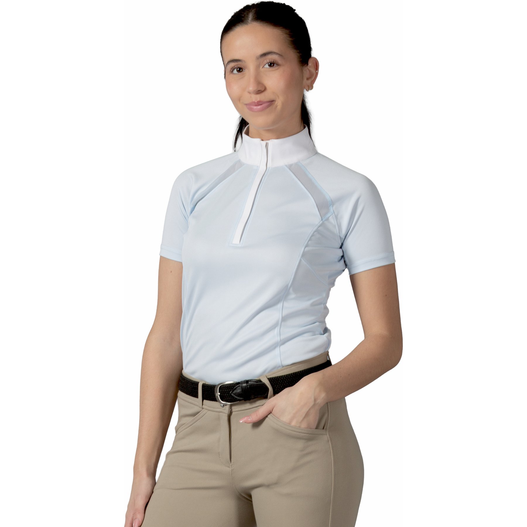 Equinavia Ingrid Women's Short Sleeved Horse Show Riding Shirt, Sweet Blue, Large