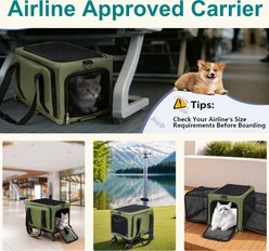 DOPZER Rolling Airline Approved Expandable Soft-Sided Small Dog & Cat Carrier with Removable Wheels & Telescopic Handle, Army Green, 17 x 11 x 11-in slide 2 of 9