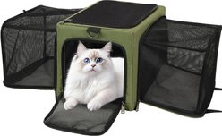 DOPZER TSA Airline Approved Side Expandable Washable Collapsible Soft-Sided Small Dog & Cat Carrier, Army Green, 17 x 11 x 11-in